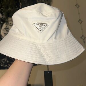 Prada White Textured Bucket Hat